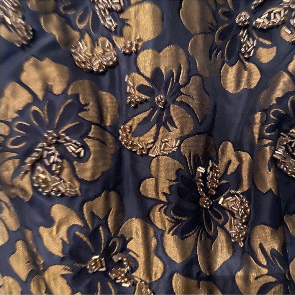 Black and Gold beaded accent Floral Midi Dress - Picture 4 of 4